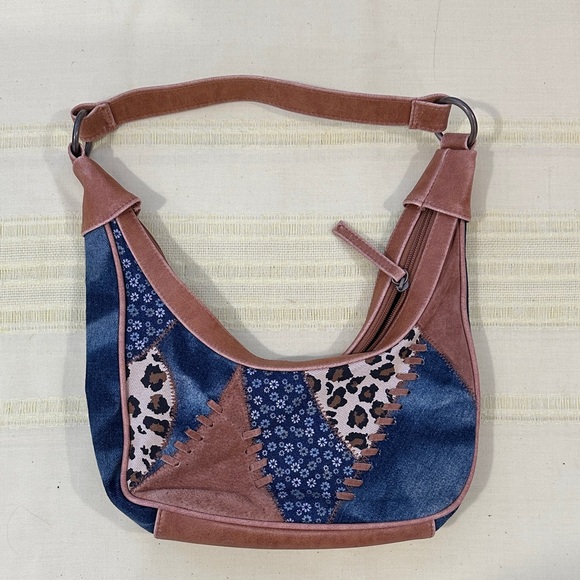 Joe Boxer Denim and Pink Patchwork Hobo Bag - Picture 1 of 7